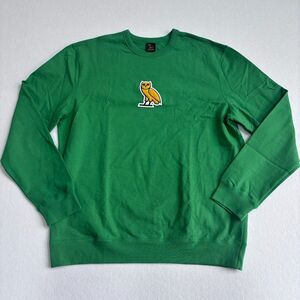 OVO Octobers Very Own Classic Chenille Owl Crewneck Sweatshirt Mens XL Green EUC